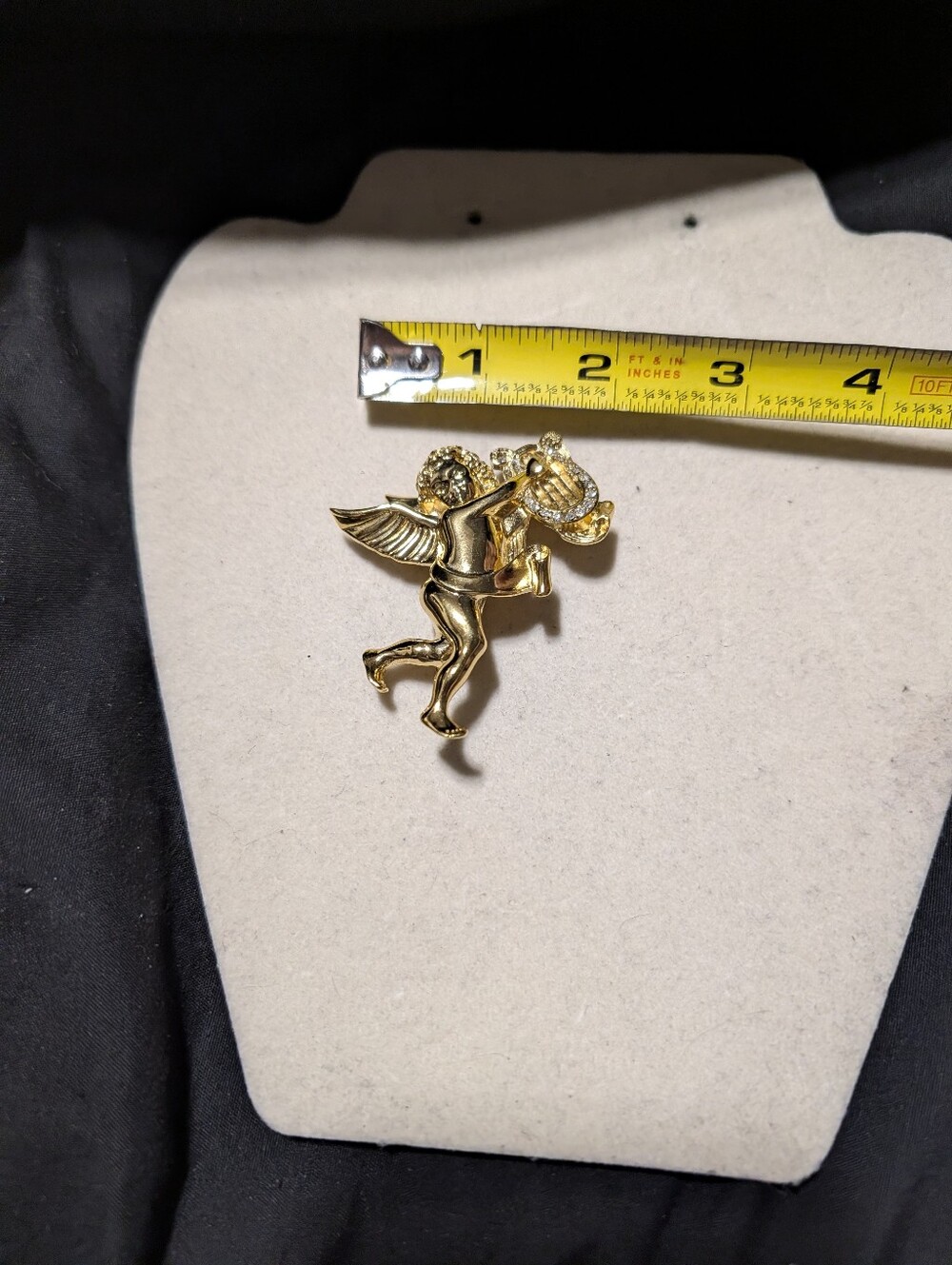 Givenchy Vintage Angel Pin Brooch Cherub Harp Rhinestone Gold Signed - Picture 14 of 14